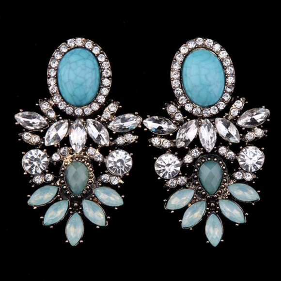 Jewelry - Turquoise Crystal Rhinestone Drop Earrings
